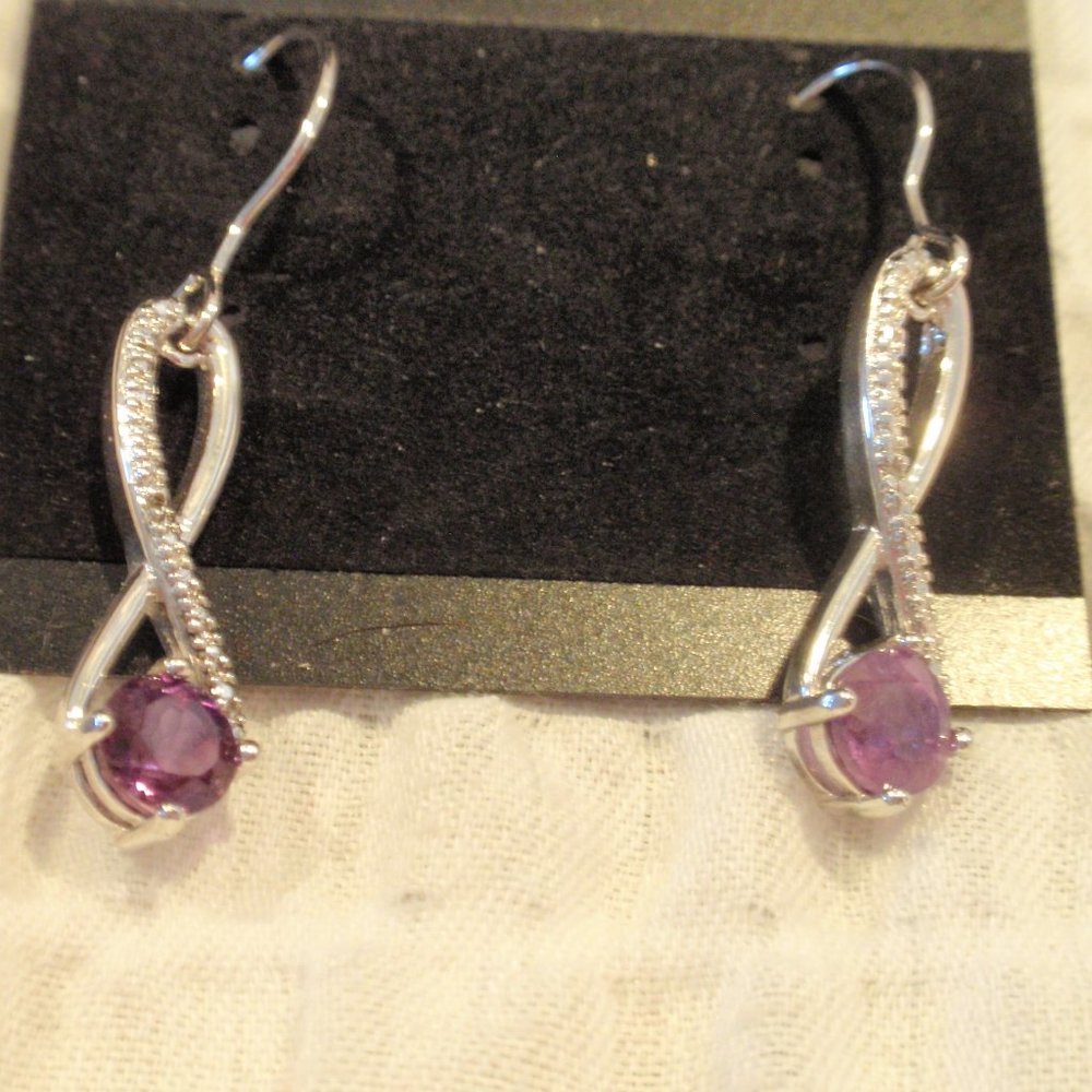 Plated Sterling silver marcasite Amethyst infinity sign earrings .